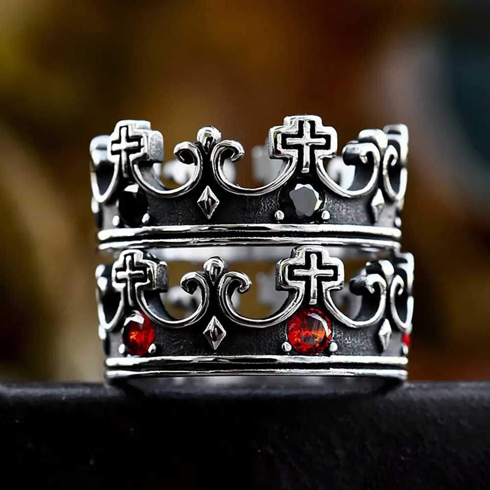 Bague Couronne Gothique - Pierres Rouges - Image 2