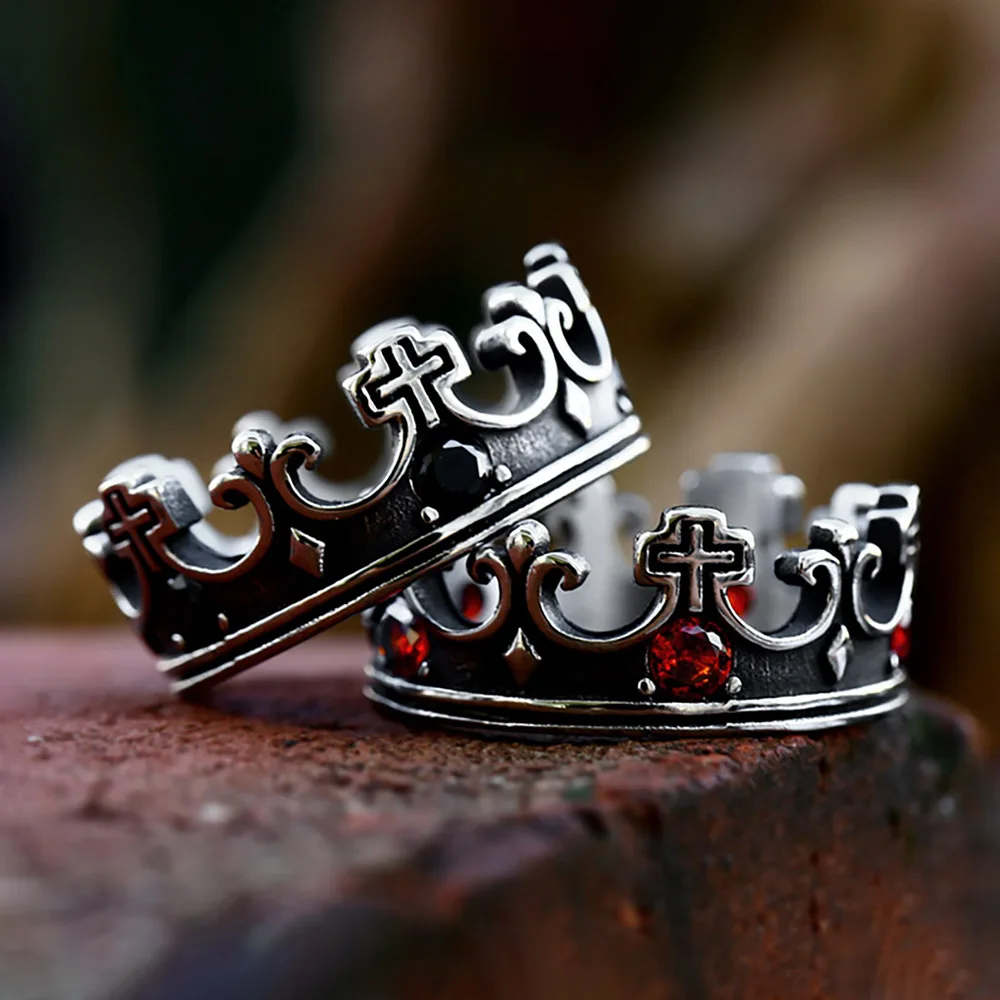 Bague Couronne Gothique - Pierres Rouges - Image 3