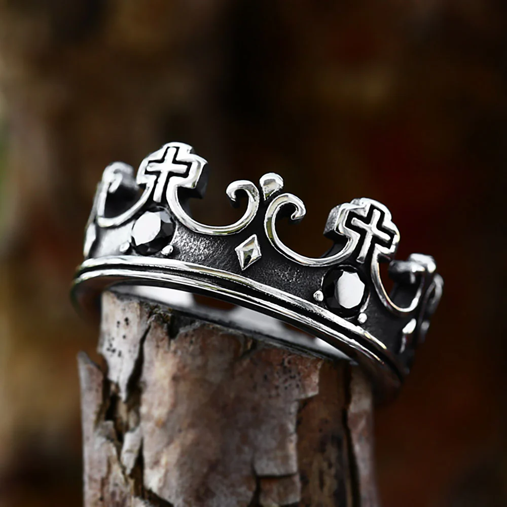 Bague Couronne Gothique - Pierres Rouges - Image 7