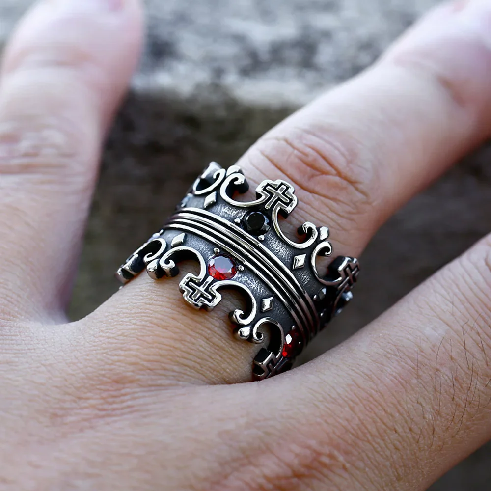 Bague Couronne Gothique - Pierres Rouges - Image 9
