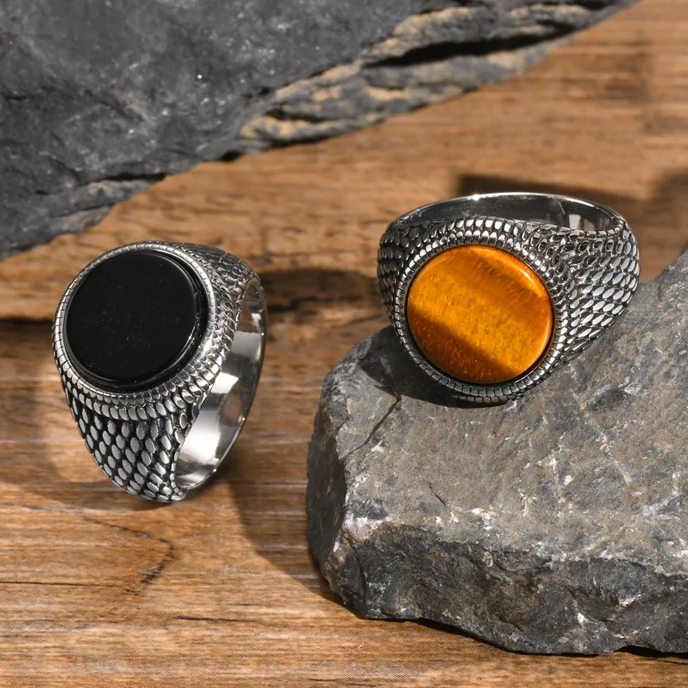 Bague Écailles de Dragon Homme - Pierre Sombre