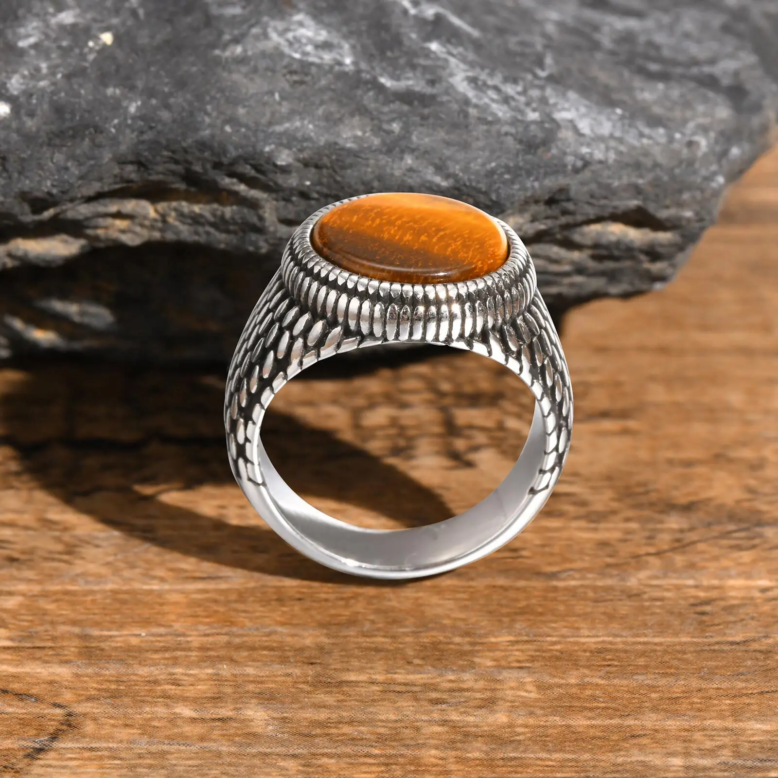 Bague Écailles de Dragon Homme - Pierre Sombre - Image 4