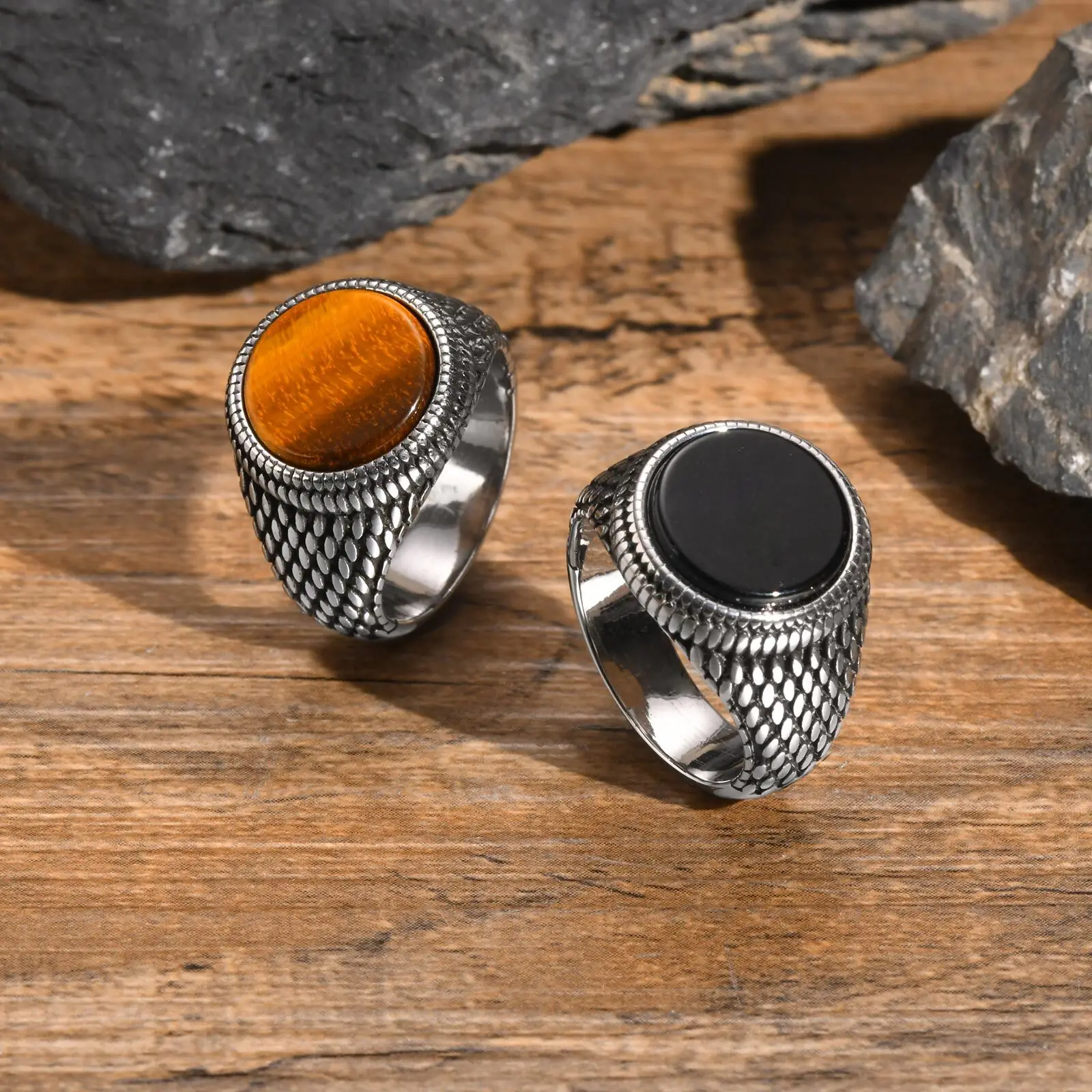 Bague Écailles de Dragon Homme - Pierre Sombre - Image 5