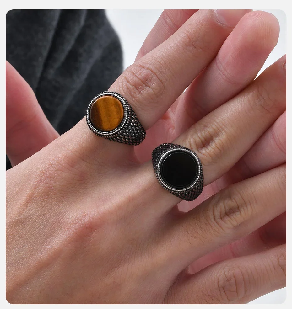 Bague Écailles de Dragon Homme - Pierre Sombre - Image 6