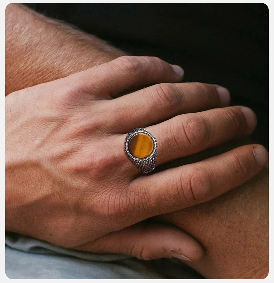 Bague Écailles de Dragon Homme - Pierre Sombre - Image 7