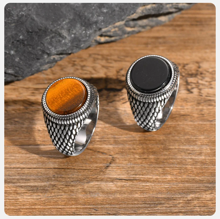 Bague Écailles de Dragon Homme - Pierre Sombre - Image 8