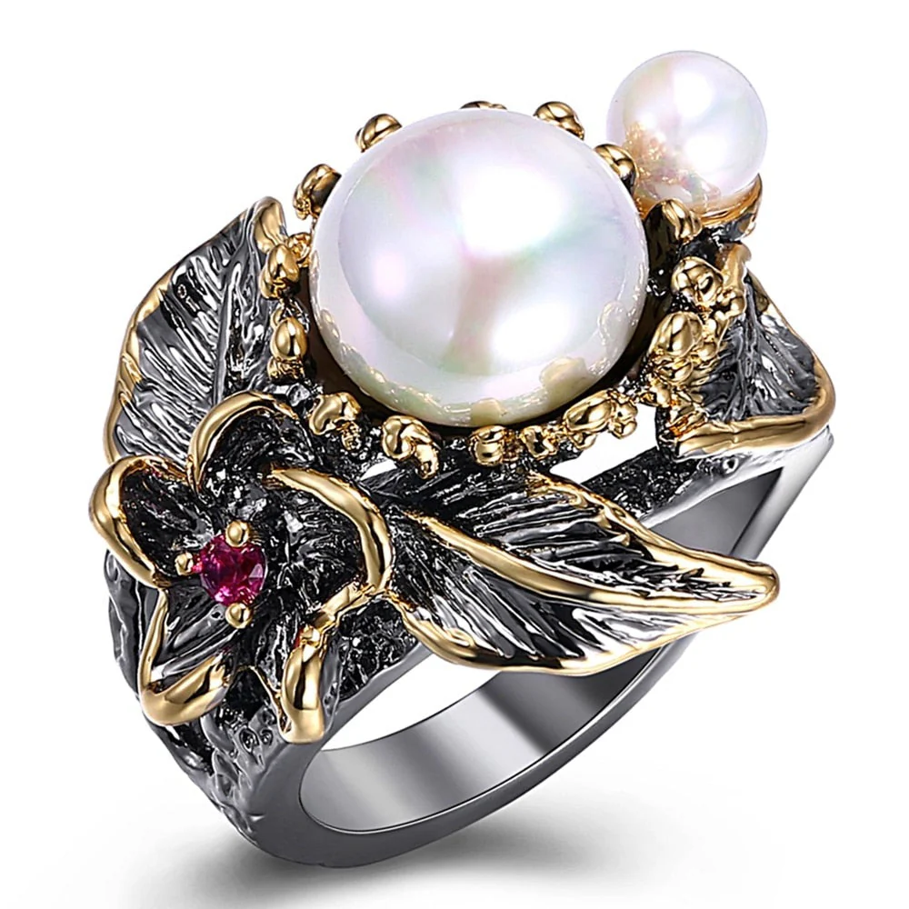 Bague Gothique — Black & Pearl