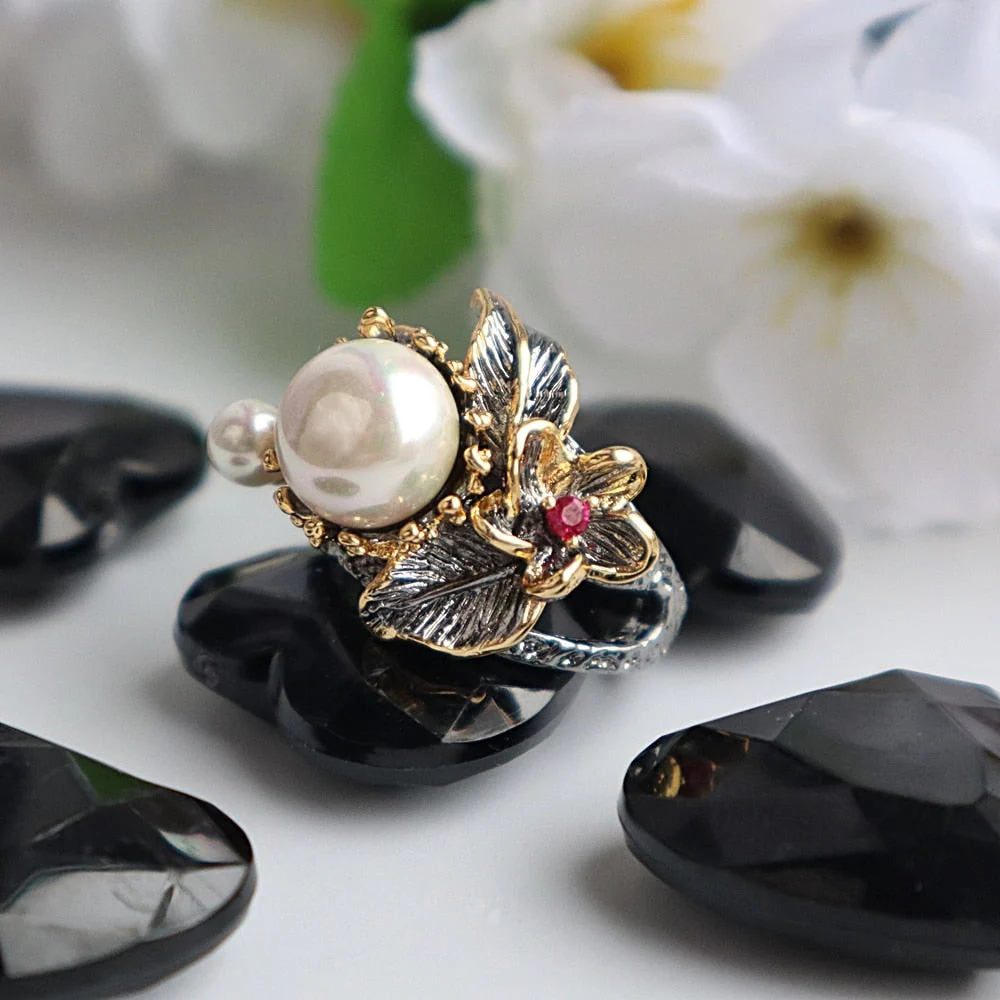 Bague Gothique — Black & Pearl - Image 4