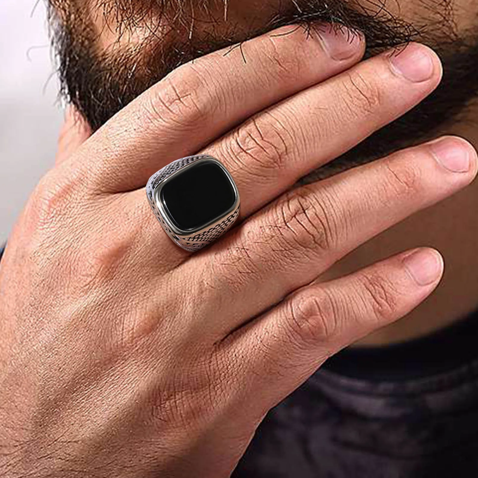 Bague Onyx Homme - Chevalière Rock Punk - Image 5