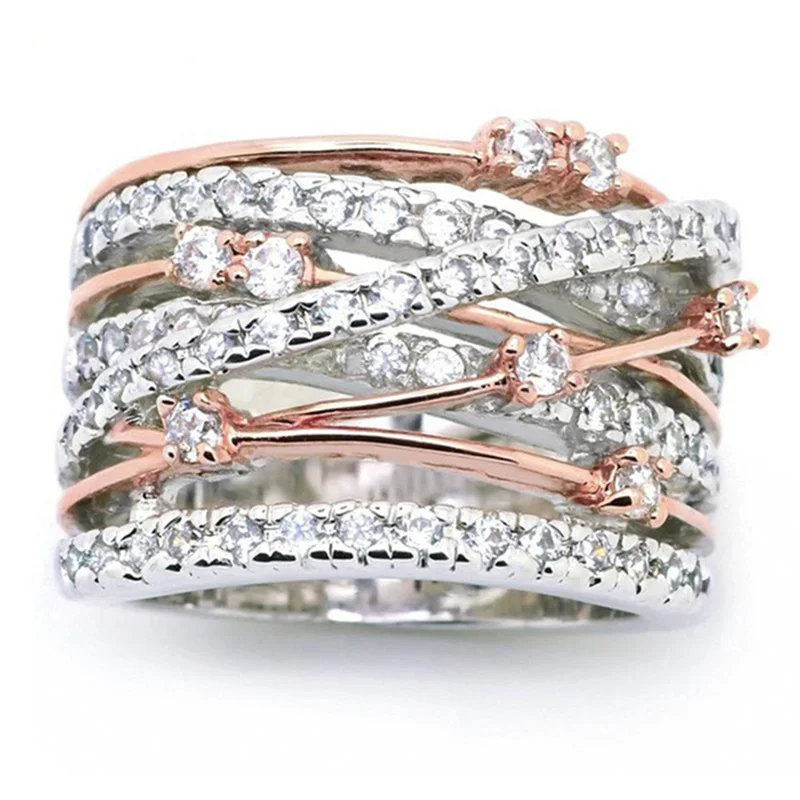Bague Argent Femme Originale — Tresses Ajourées, éclats de zircon