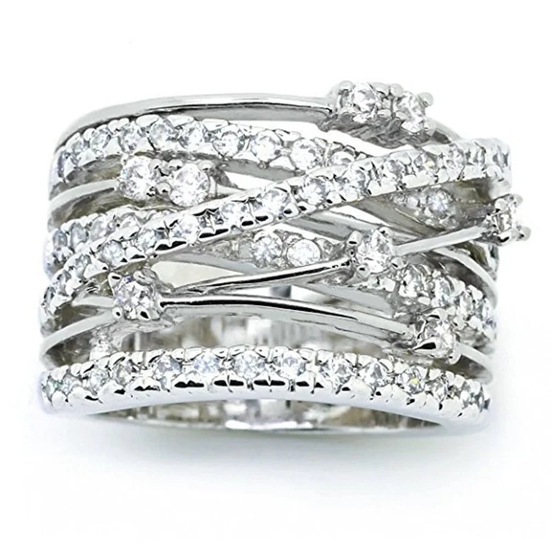 Bague Argent Femme Originale — Tresses Ajourées, éclats de zircon - Image 3