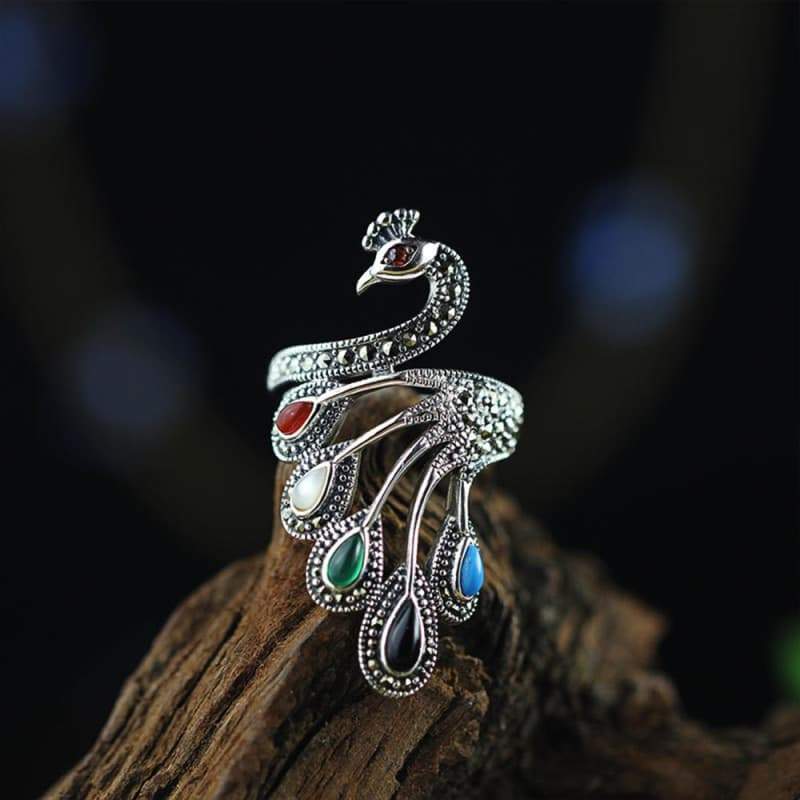 Bague Steampunk Paon d' Argent - Image 2