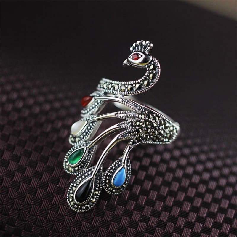 Bague Steampunk Paon d' Argent - Image 3