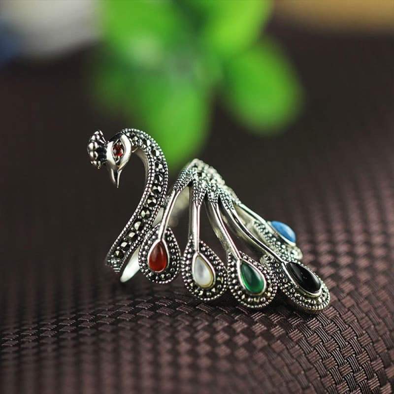 Bague Steampunk Paon d' Argent - Image 4