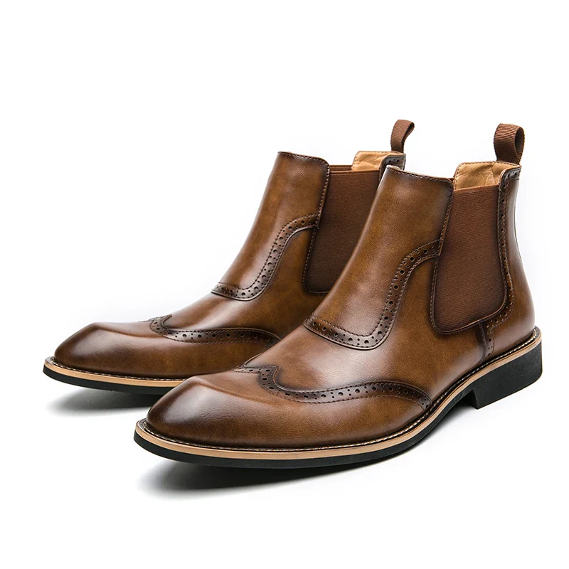 Bottines Chelsea, Brogue Gentleman pour Homme - Slip-On Cuir Patiné, 3 Coloris - Image 11
