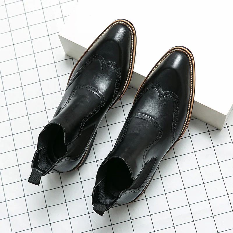 Bottines Chelsea, Brogue Gentleman pour Homme - Slip-On Cuir Patiné, 3 Coloris - Image 13