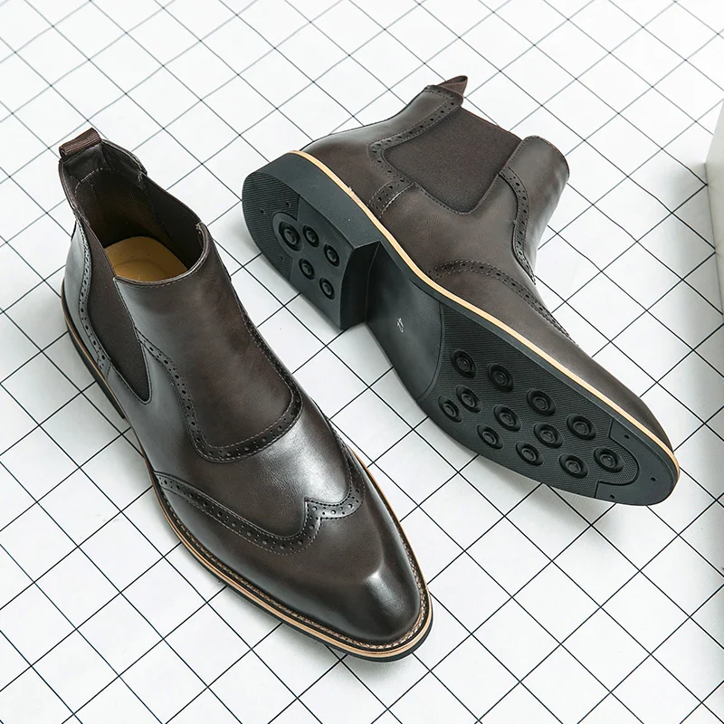 Bottines Chelsea, Brogue Gentleman pour Homme - Slip-On Cuir Patiné, 3 Coloris - Image 15