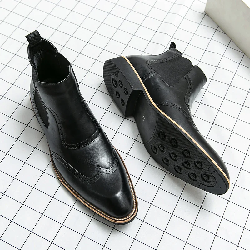 Bottines Chelsea, Brogue Gentleman pour Homme - Slip-On Cuir Patiné, 3 Coloris - Image 17