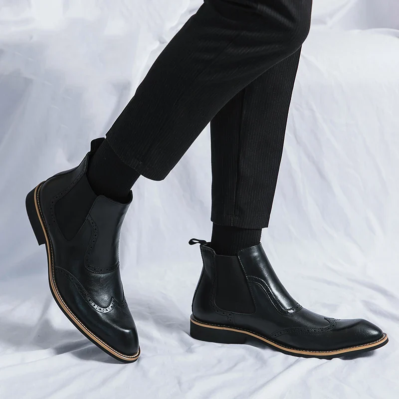 Bottines Chelsea, Brogue Gentleman pour Homme - Slip-On Cuir Patiné, 3 Coloris - Image 19