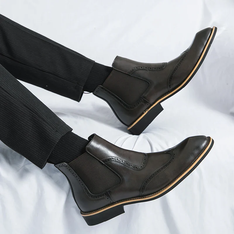 Bottines Chelsea, Brogue Gentleman pour Homme - Slip-On Cuir Patiné, 3 Coloris - Image 20