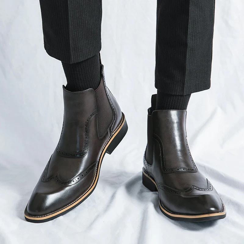 Bottines Chelsea, Brogue Gentleman pour Homme - Slip-On Cuir Patiné, 3 Coloris - Image 21