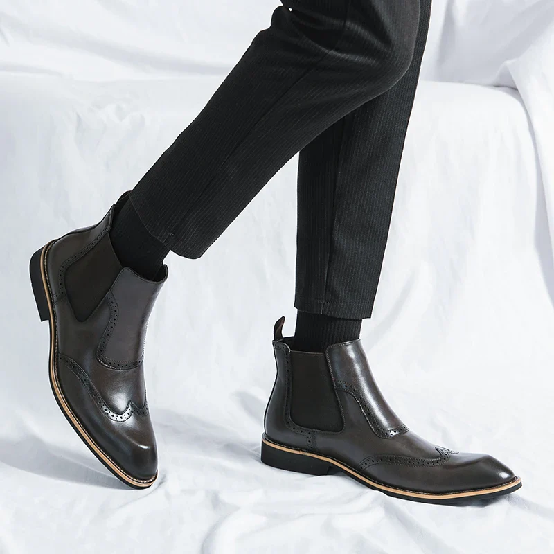 Bottines Chelsea, Brogue Gentleman pour Homme - Slip-On Cuir Patiné, 3 Coloris - Image 22