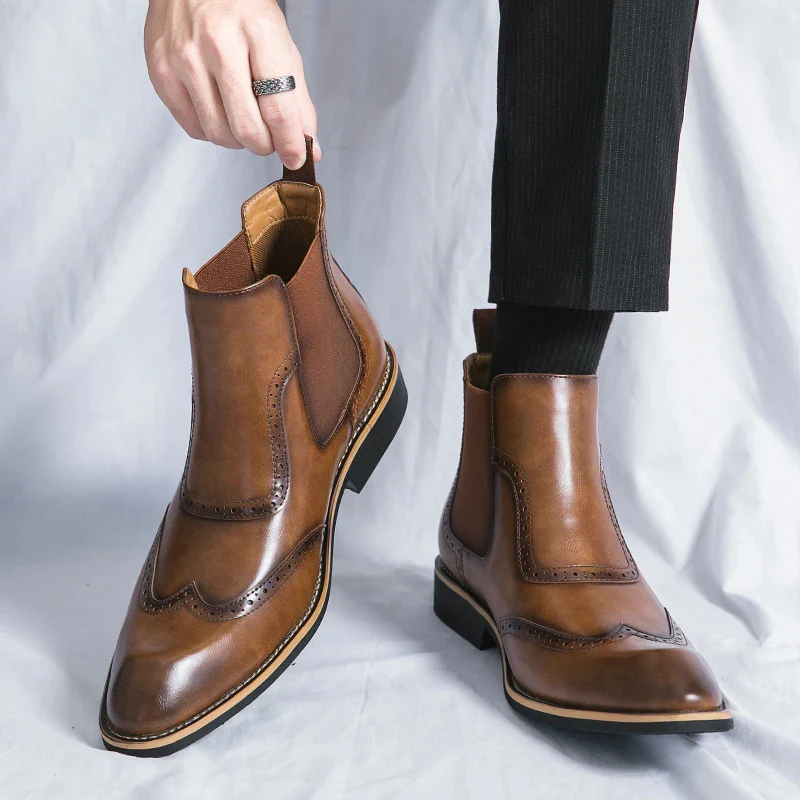 Bottines Chelsea, Brogue Gentleman pour Homme - Slip-On Cuir Patiné, 3 Coloris - Image 23