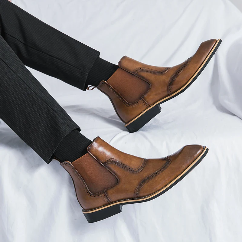 Bottines Chelsea, Brogue Gentleman pour Homme - Slip-On Cuir Patiné, 3 Coloris - Image 24
