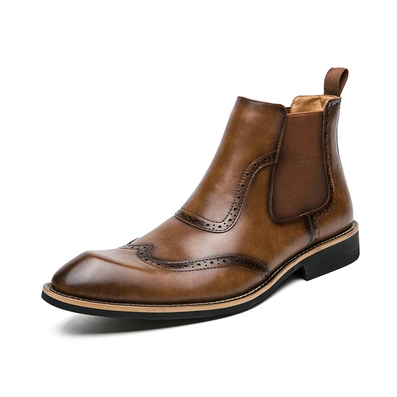 Bottines Chelsea, Brogue Gentleman pour Homme - Slip-On Cuir Patiné, 3 Coloris - Image 26