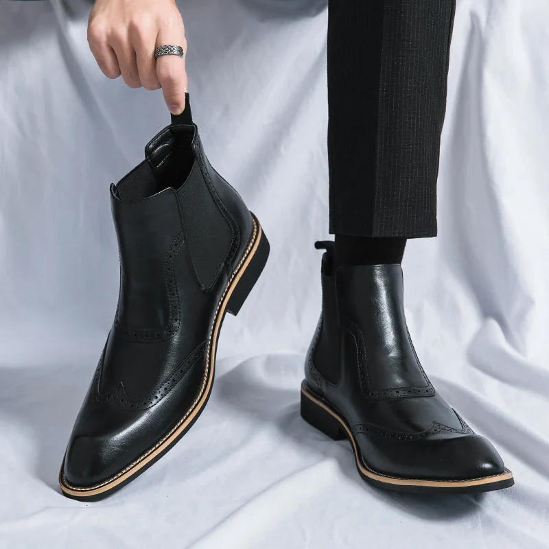 Bottines Chelsea, Brogue Gentleman pour Homme - Slip-On Cuir Patiné, 3 Coloris - Image 3