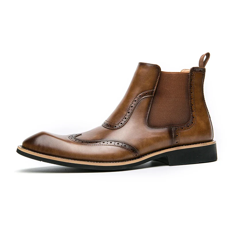Bottines Chelsea, Brogue Gentleman pour Homme - Slip-On Cuir Patiné, 3 Coloris - Image 7