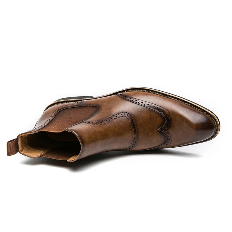 Bottines Chelsea, Brogue Gentleman pour Homme - Slip-On Cuir Patiné, 3 Coloris - Image 9