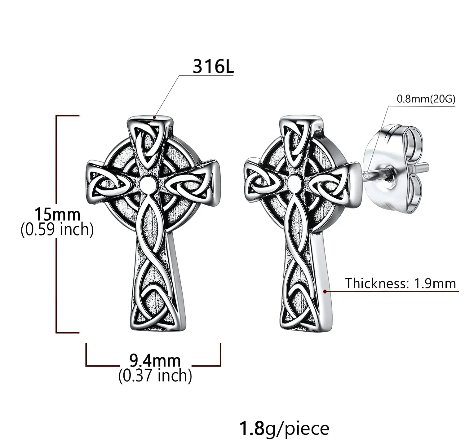 Boucles d’oreilles Croix Celtique Inox — Clous - Image 5
