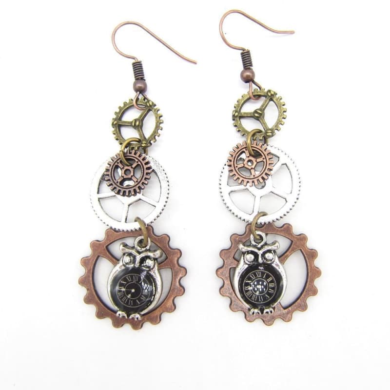 Boucles Steampunk Hiboux Mécaniques