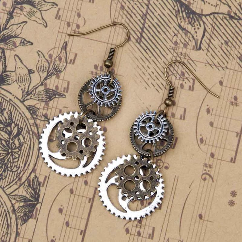 Boucle d'oreille Femme Pendante Fantaisie — Steampunk Gears - Image 3