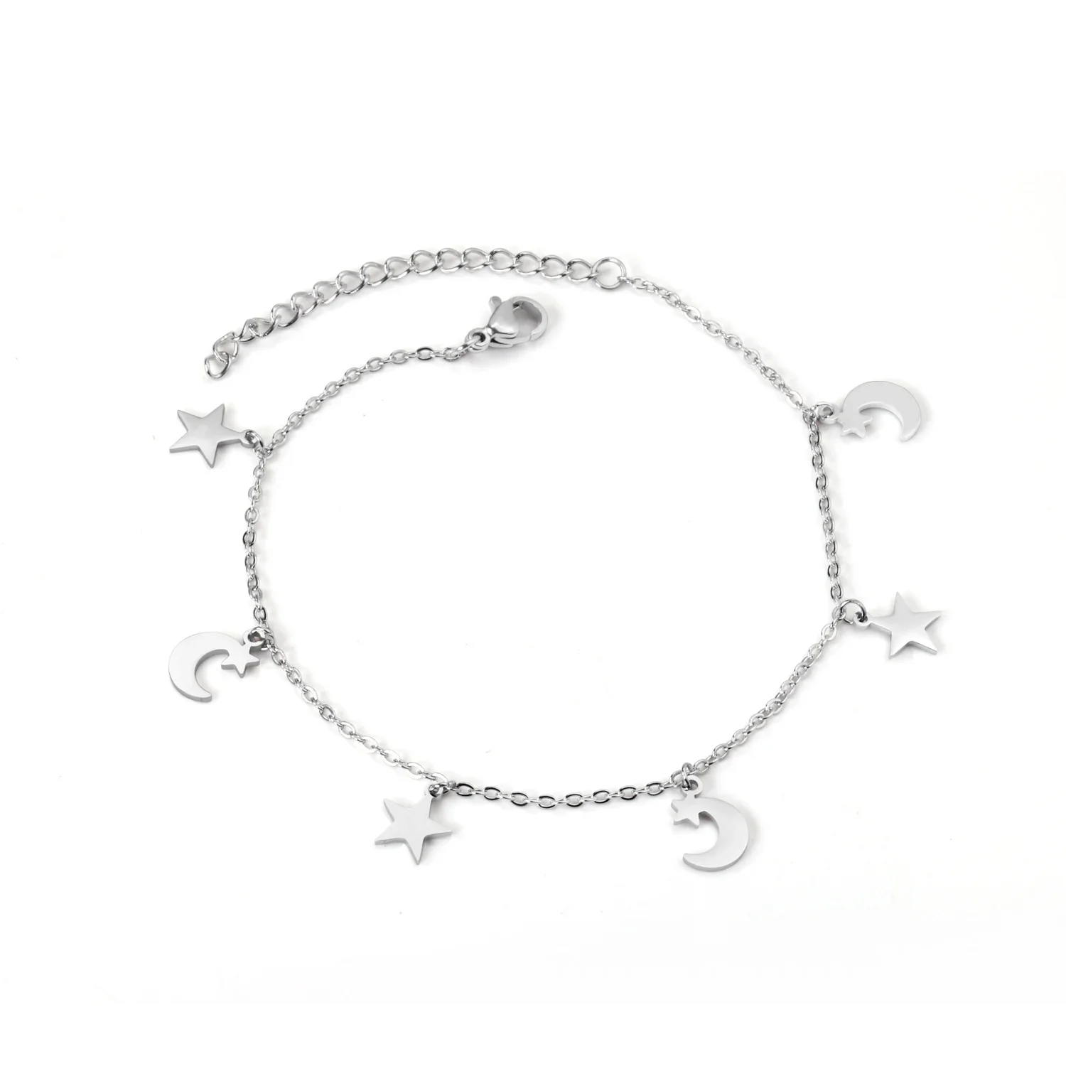 Bracelet Argent Lune et Étoiles — chaînette en acier inoxydable
