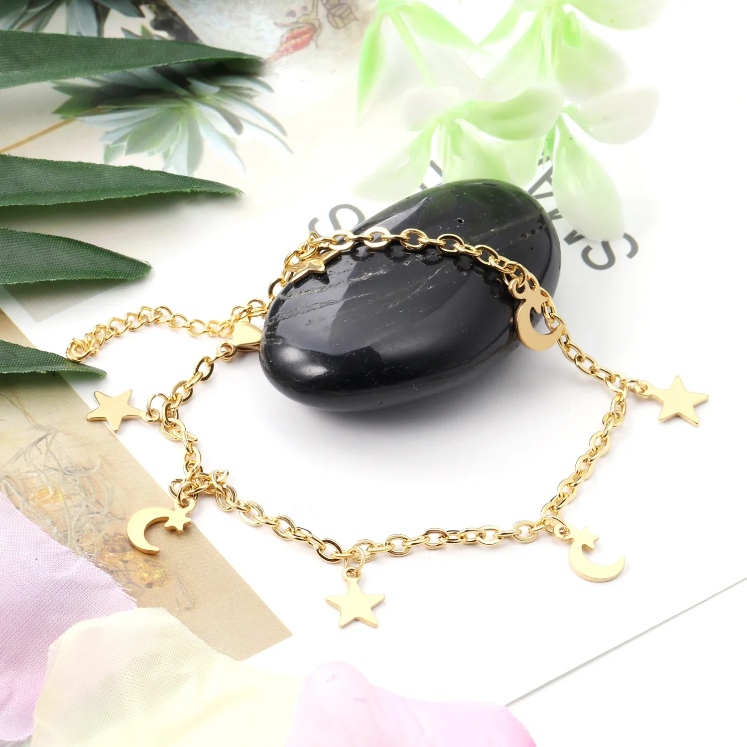 Bracelet Argent Lune et Étoiles — chaînette en acier inoxydable - Image 4