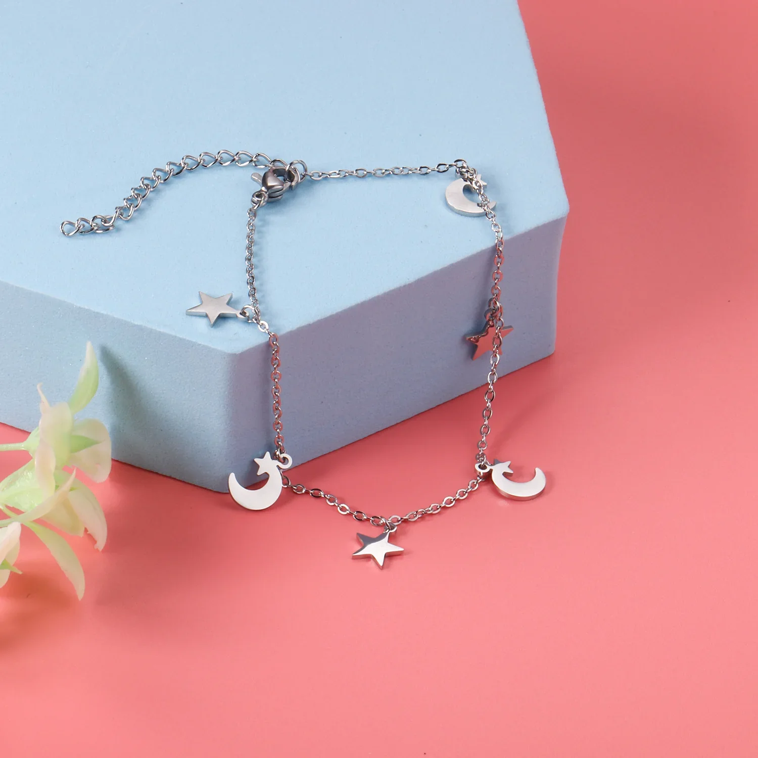 Bracelet Argent Lune et Étoiles — chaînette en acier inoxydable - Image 5