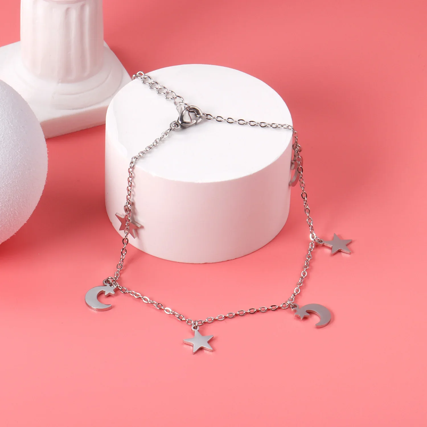 Bracelet Argent Lune et Étoiles — chaînette en acier inoxydable - Image 6