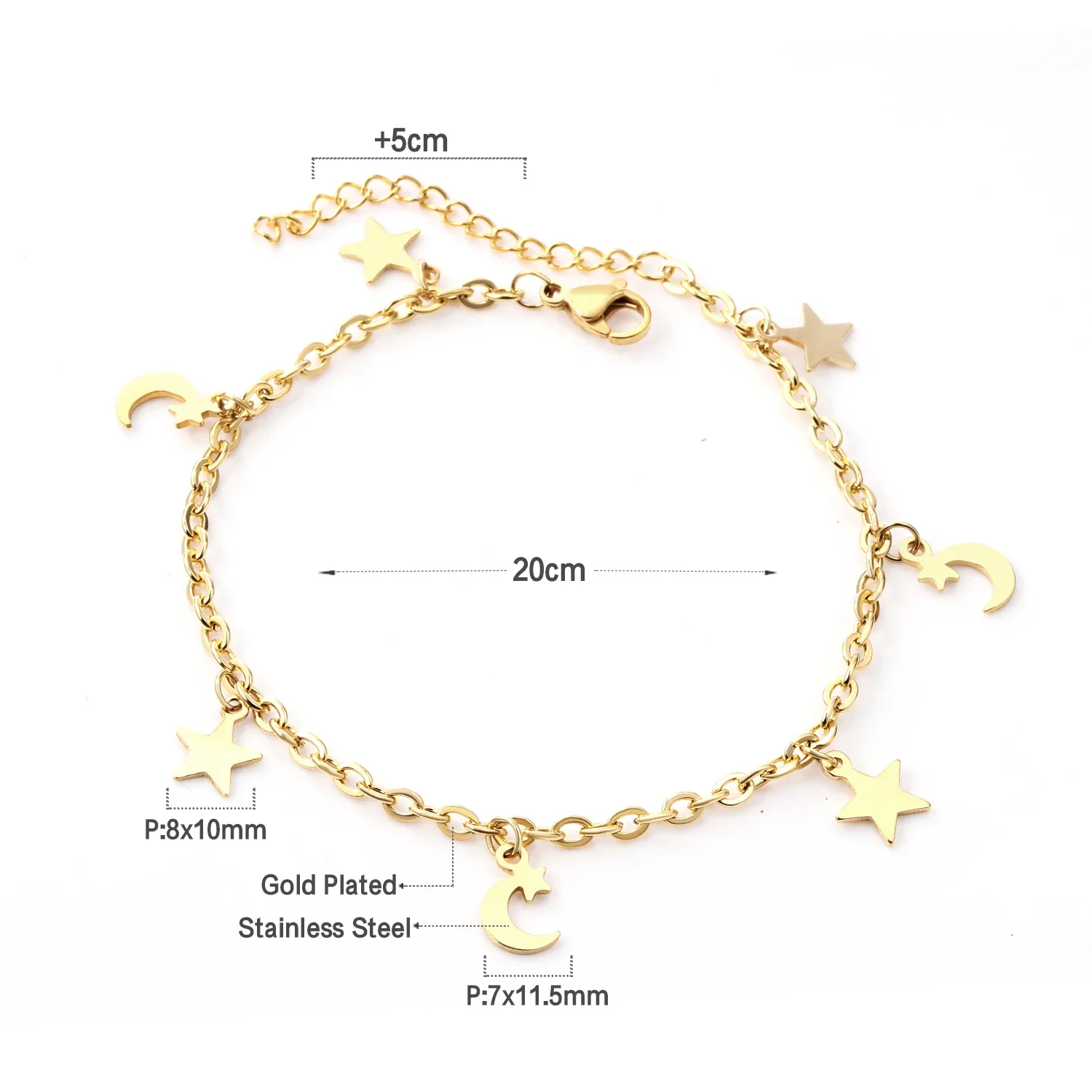 Bracelet Argent Lune et Étoiles — chaînette en acier inoxydable - Image 7