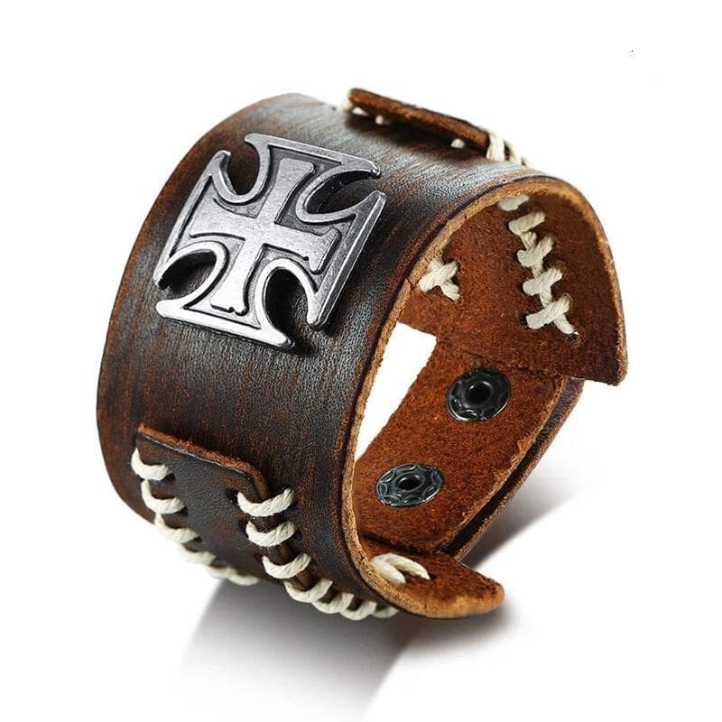 Bracelet Steampunk — Croix De Malte (cuir)
