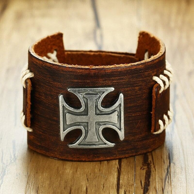 Bracelet Steampunk — Croix De Malte (cuir) - Image 4