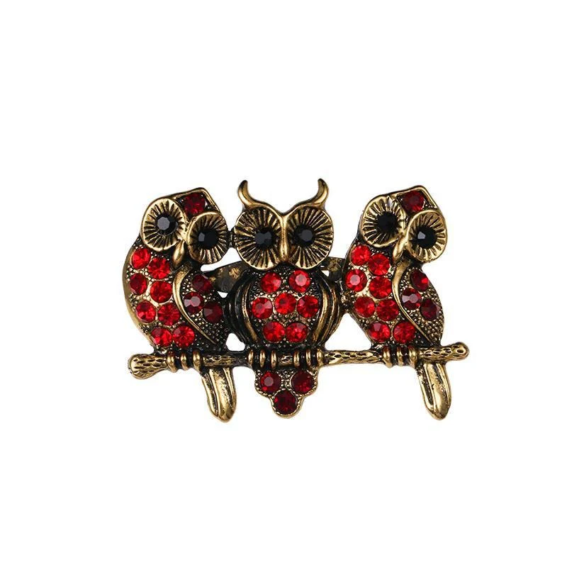 Broche Steampunk Chouettes Rouges