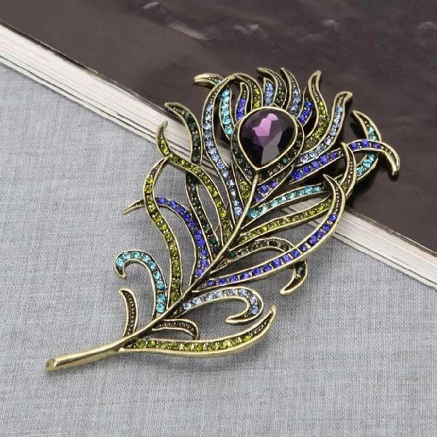 Broche Plume Vintage de Paon