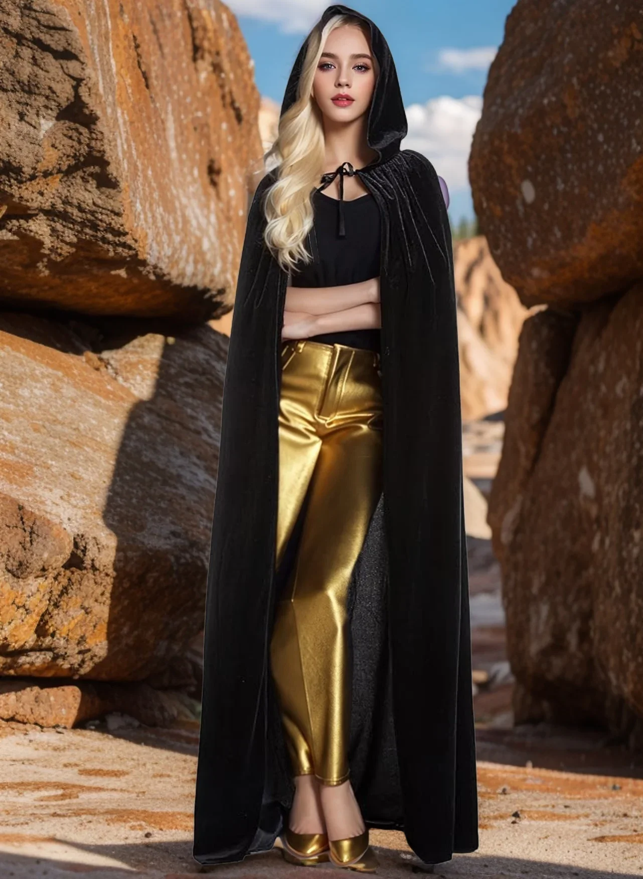 Cape Longue Velours Gothique - Capuche Cosplay - Image 9