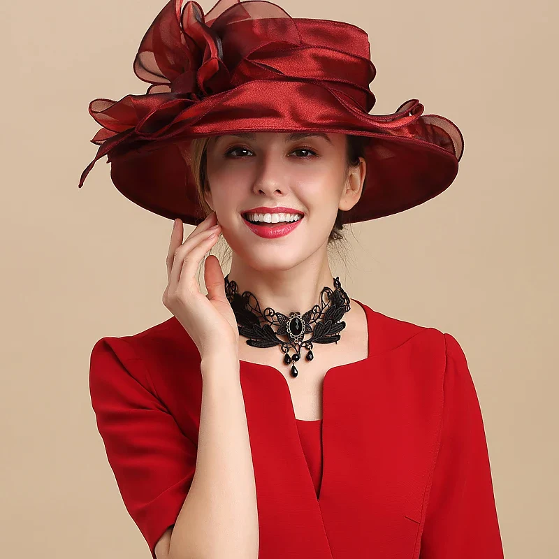Chapeau Belle Époque Femme Organza - Grand Bord Mariage Cocktail - Image 3