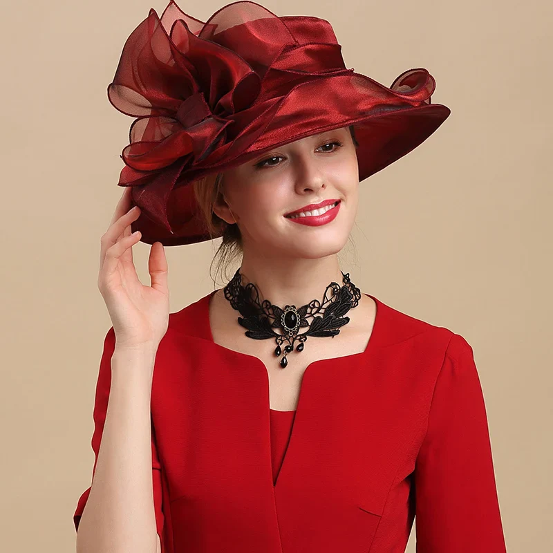 Chapeau Belle Époque Femme Organza - Grand Bord Mariage Cocktail - Image 4