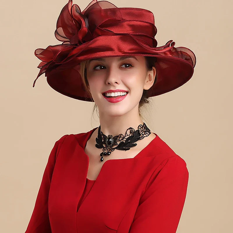 Chapeau Belle Époque Femme Organza - Grand Bord Mariage Cocktail - Image 5