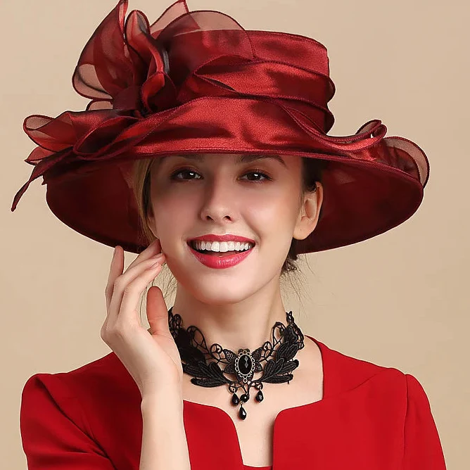 Chapeau Belle Époque Femme Organza - Grand Bord Mariage Cocktail - Image 6