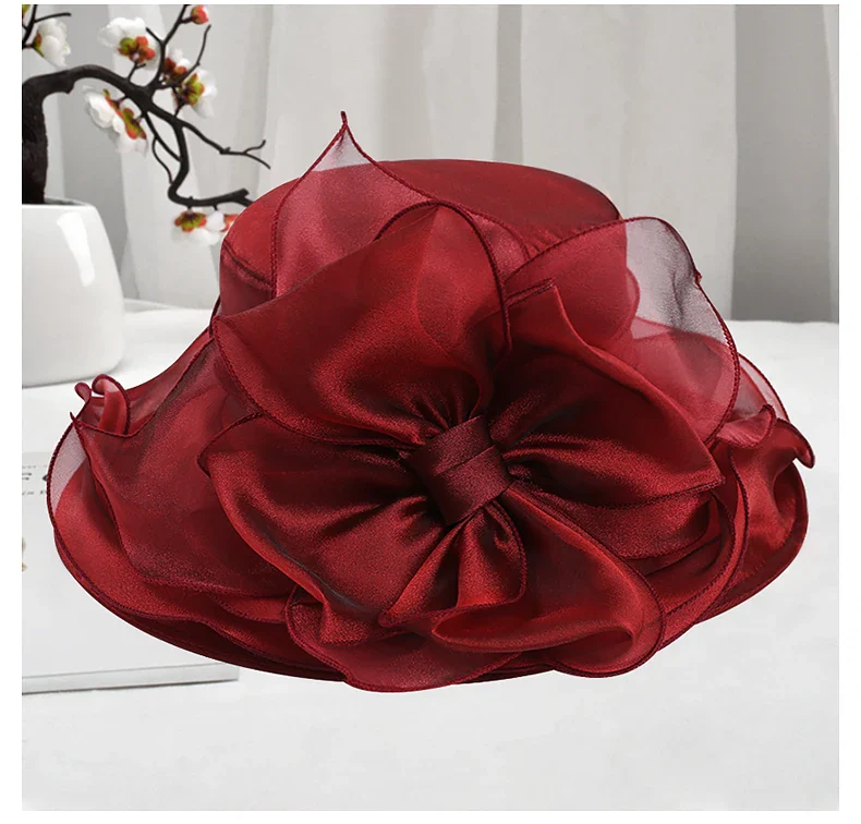 Chapeau Belle Époque Femme Organza - Grand Bord Mariage Cocktail - Image 9